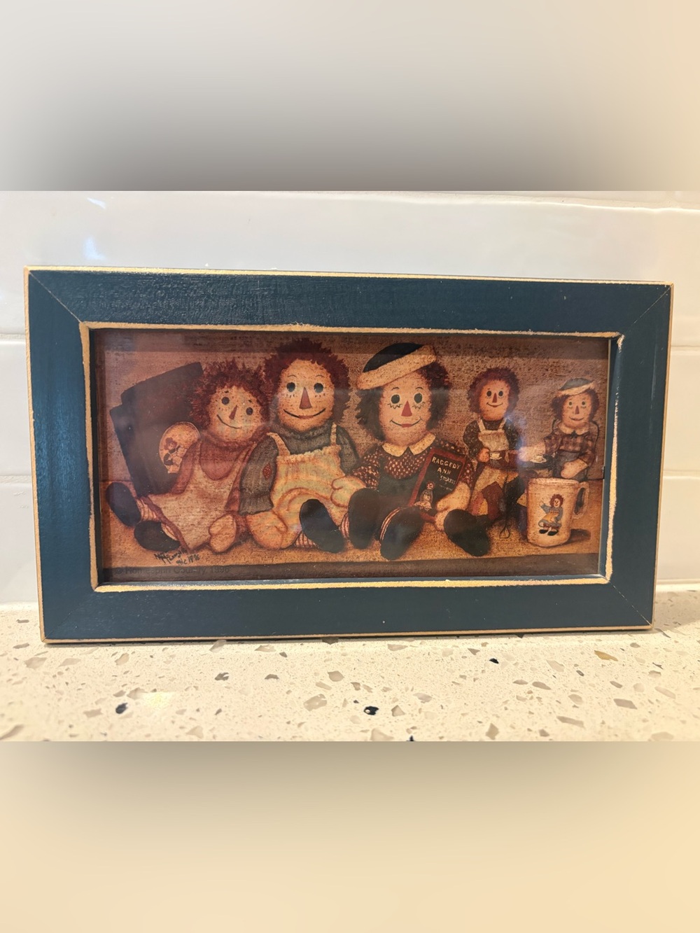 Raggedy Ann and Friends Framed Print in Navy & Gold 4"x8"